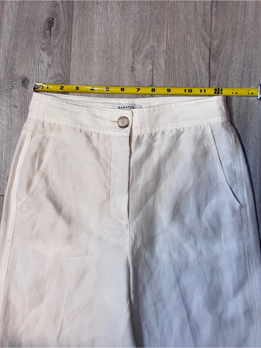 Babaton BWOT White Linen Blend High Rise Flare Wide Leg Trousers Pants Size 0